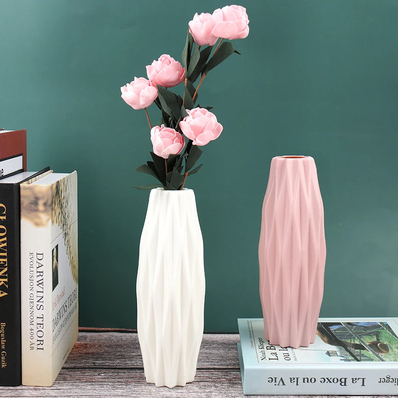 Plastic Vase Home for Decoration White Imitation Ceramic Flower Pot Plants Basket Nordic Wedding Decorative Dining Table Bedroom