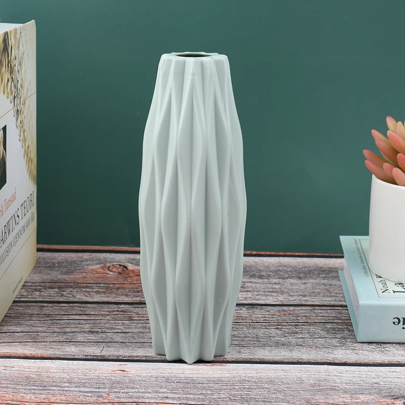 Plastic Vase Home for Decoration White Imitation Ceramic Flower Pot Plants Basket Nordic Wedding Decorative Dining Table Bedroom