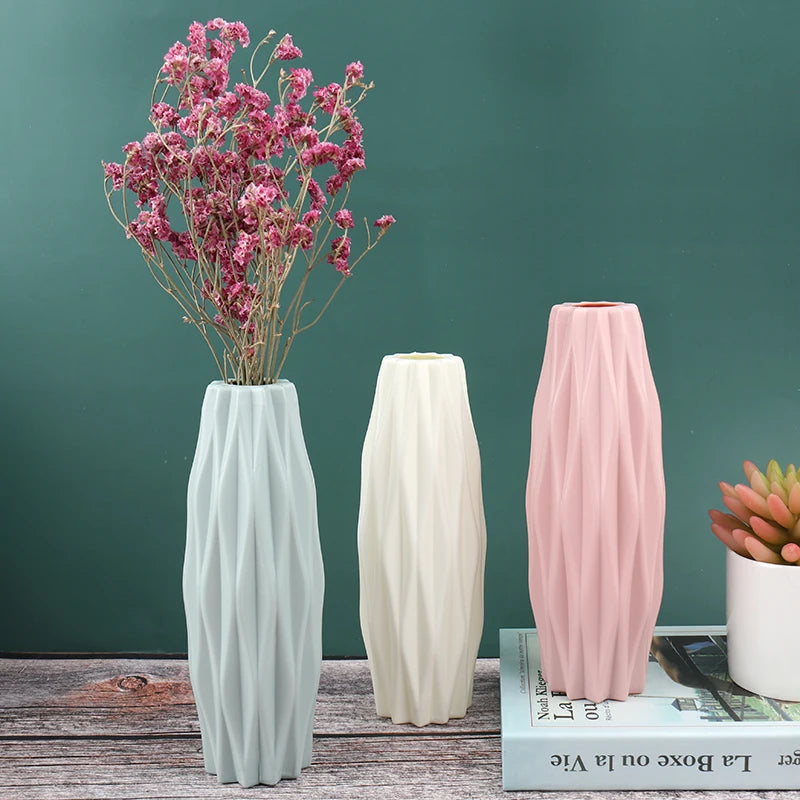 Plastic Vase Home for Decoration White Imitation Ceramic Flower Pot Plants Basket Nordic Wedding Decorative Dining Table Bedroom