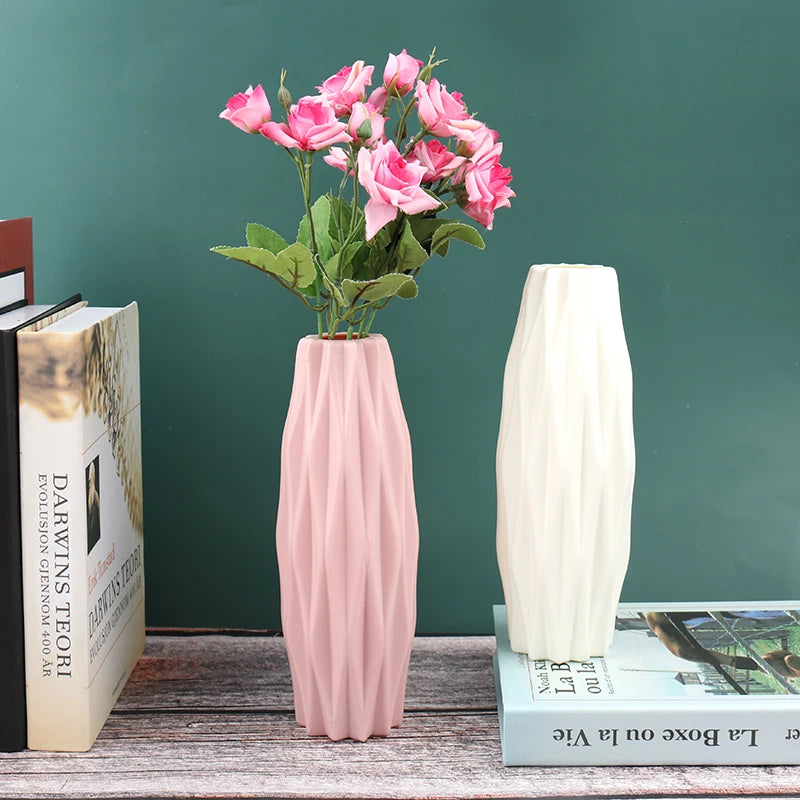 Plastic Vase Home for Decoration White Imitation Ceramic Flower Pot Plants Basket Nordic Wedding Decorative Dining Table Bedroom