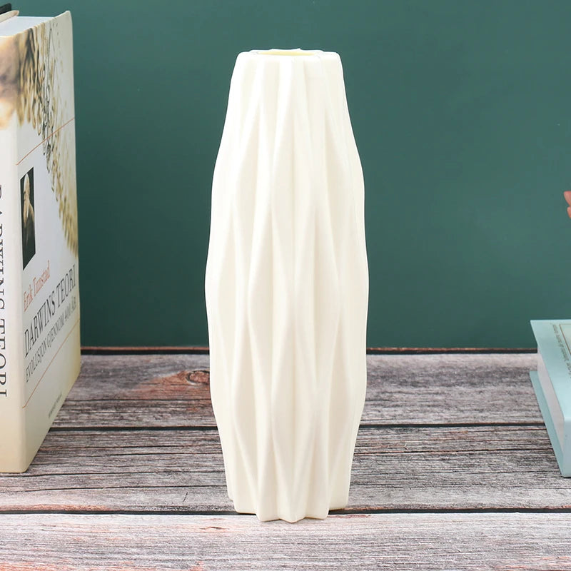 Plastic Vase Home for Decoration White Imitation Ceramic Flower Pot Plants Basket Nordic Wedding Decorative Dining Table Bedroom