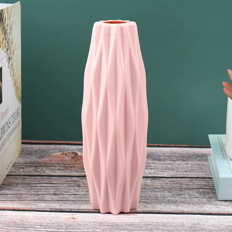 Plastic Vase Home for Decoration White Imitation Ceramic Flower Pot Plants Basket Nordic Wedding Decorative Dining Table Bedroom