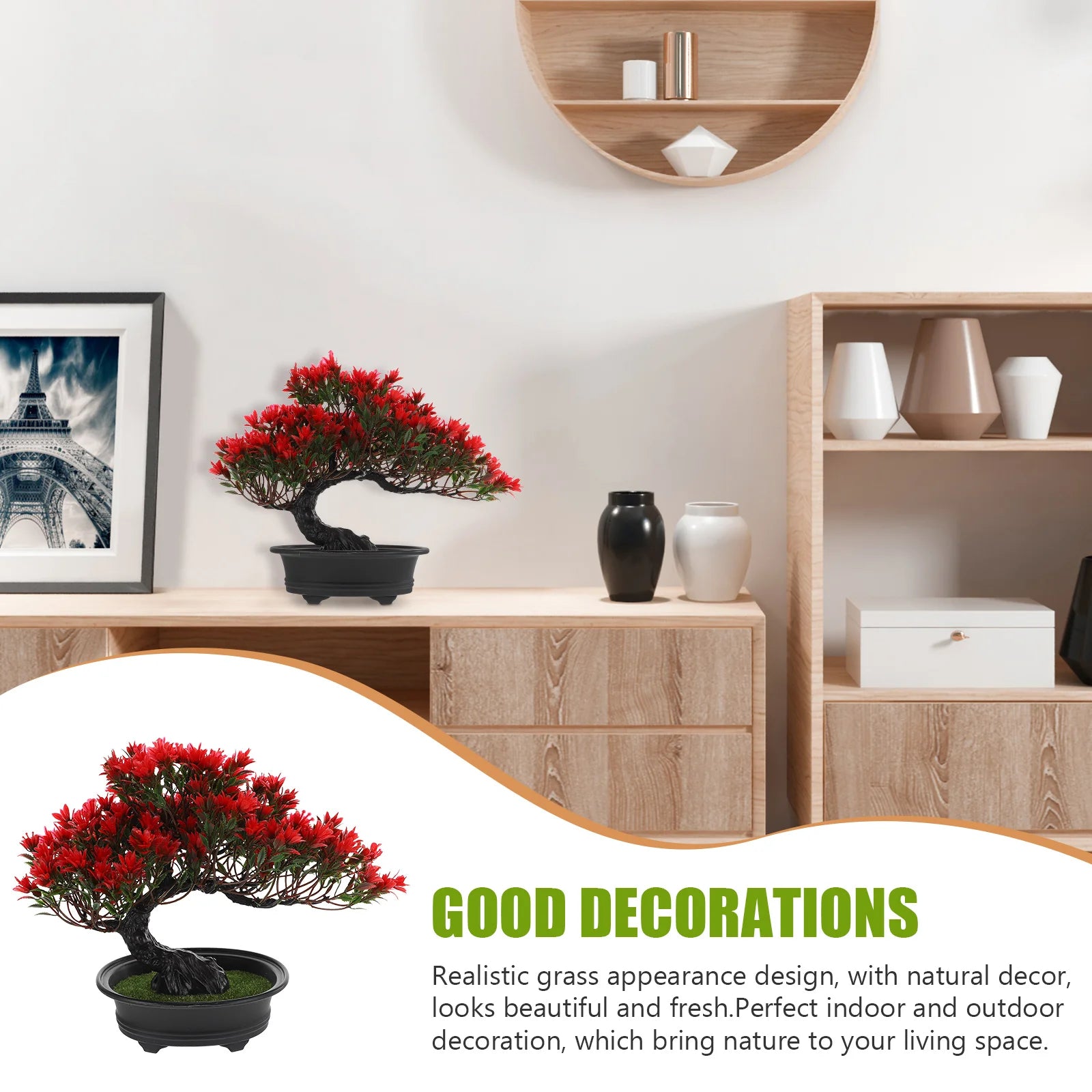 Artificial Plant Potted Bonsai Green Small Tree Plants Ornaments Realistic Everlasting Plastic Lifelike Potted home Flower Decor